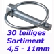 30 tlg. Sortiment Klappsplinte 4,5-11mm Klappstecker Klappsplint