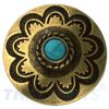 Concho #142 22mm Western Blume Flower Antik Gold mit Stein Blau Conchos Concha